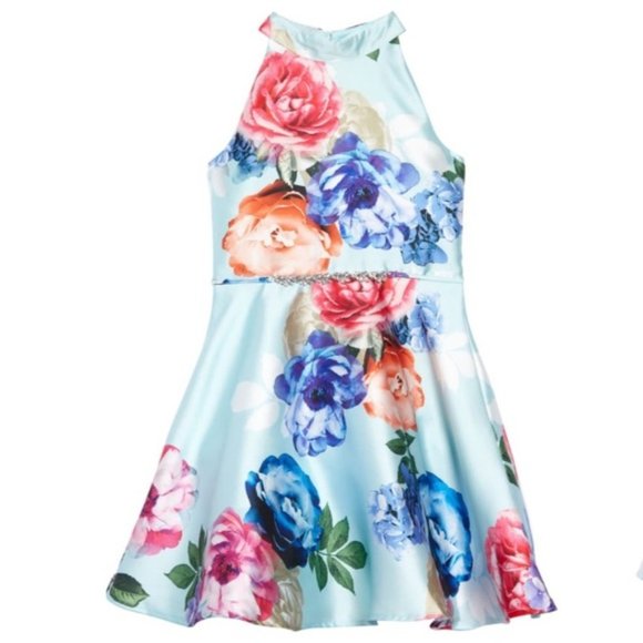 Zunie Other - ZUNIE Blue Satin Floral Mikado Easter Dress